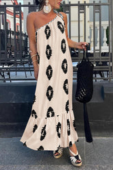Printed Single Shoulder Maxi Dress OutfitFlow
